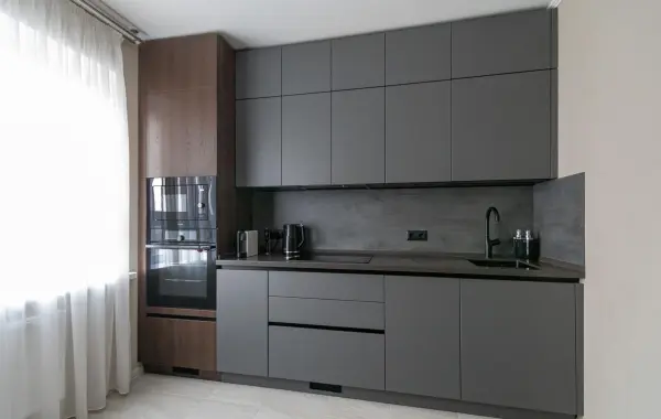 Фото Кухня ПДЛ679 Тимбер Кестен/Система ПВХ Оникс серый